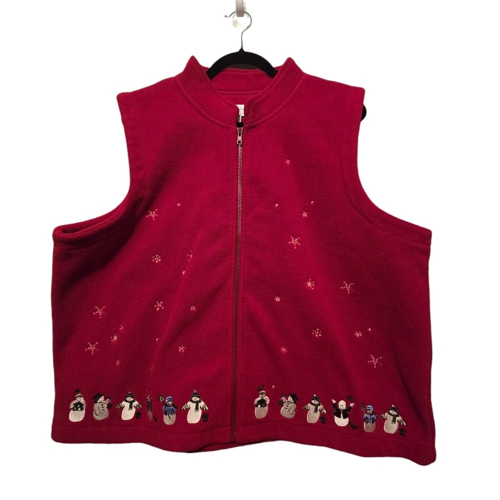 Vtg Christopher & Banks Fleece Christmas Vest Womens Plus 2X Snowmen Grandmacore